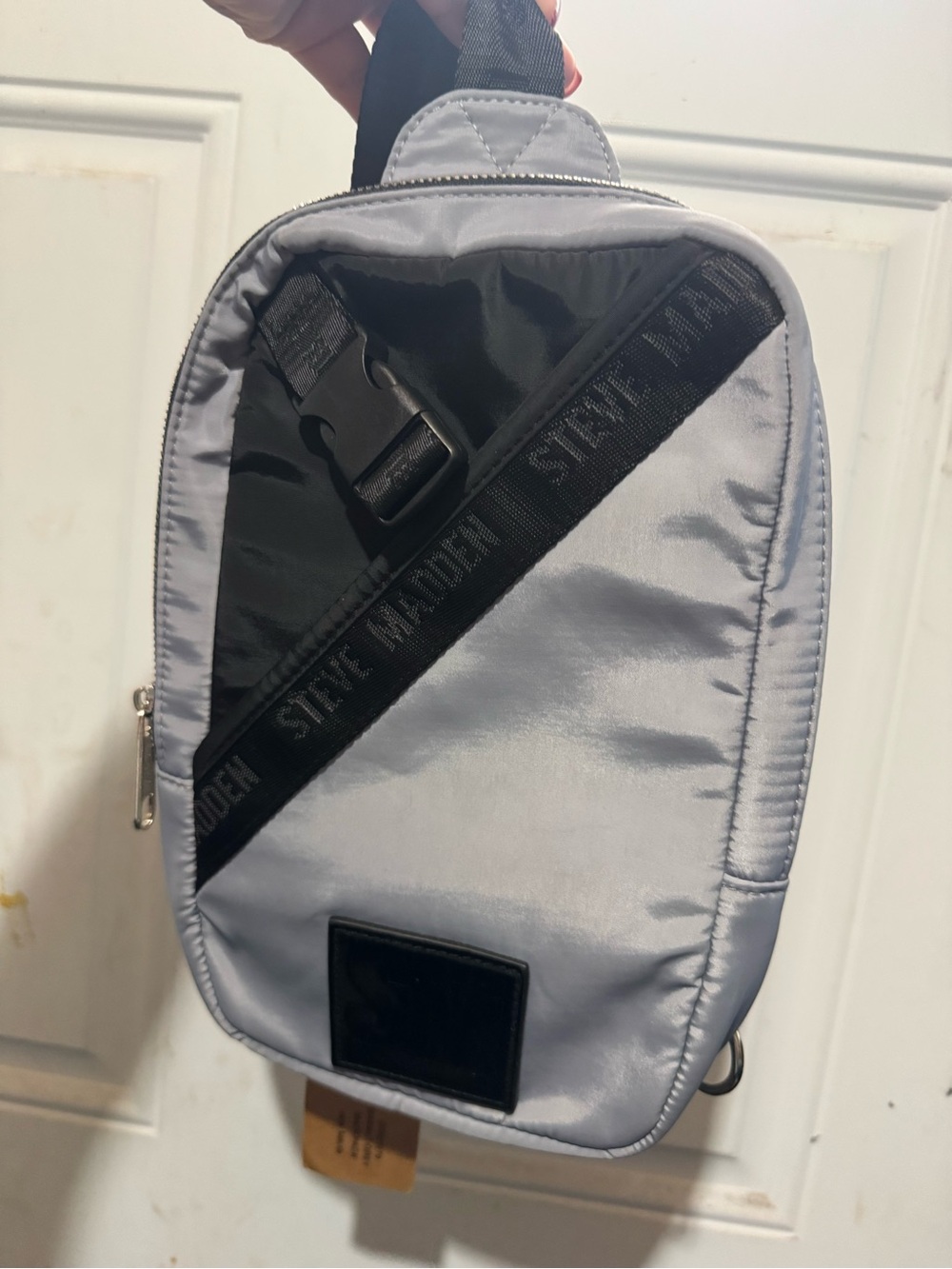 Steve Madden Gray Nylon Sling Crossbody with Black Strap